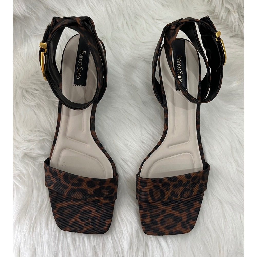 Franco Sarto Savini Tan & Black Leopard Print Wedge Sandals Size 10 M New